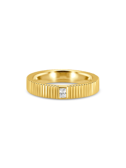 Ridged Mini Crystal Stacking Ring In Gold
