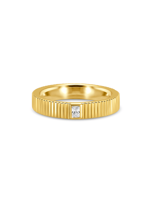 Ridged Mini Crystal Stacking Ring In Gold