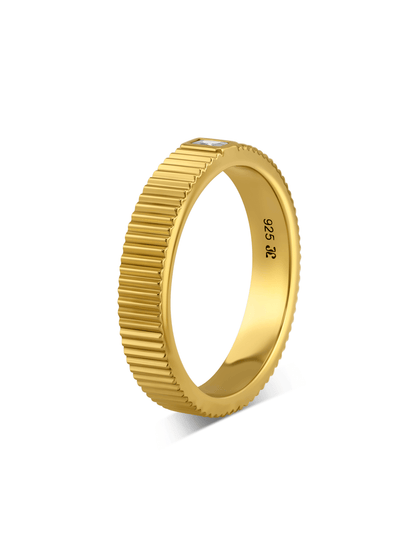 Ridged Mini Crystal Stacking Ring In Gold
