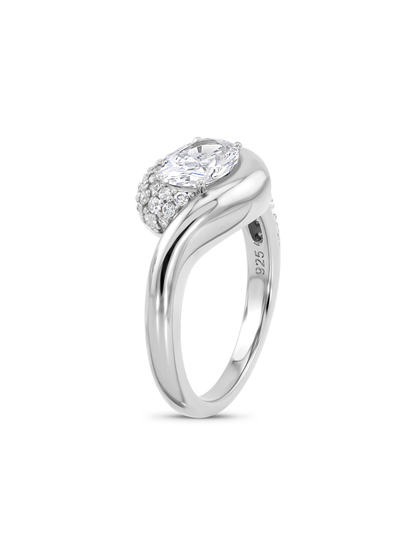 Oval Pavé Wrap Stacking Ring In Silver