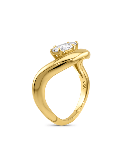 Wave Marquise Crystal Stacking Ring In Gold