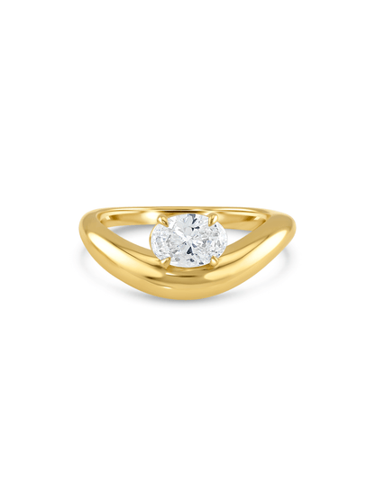 Oval Wave Crystal Stacking Ring In Gold