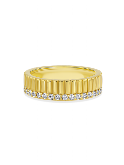 Crystal Ridged Stacking Ring in Gold