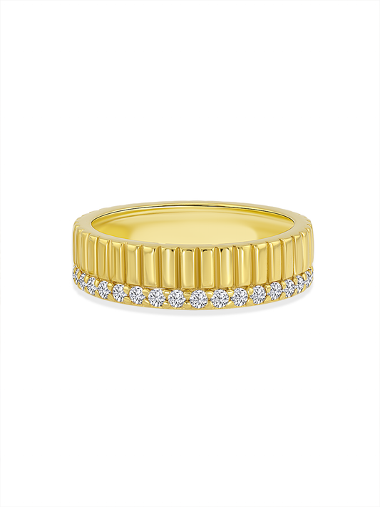 Crystal Ridged Stacking Ring in Gold