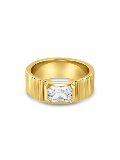 Ridged Baguette Crystal Stacking Ring In Gold