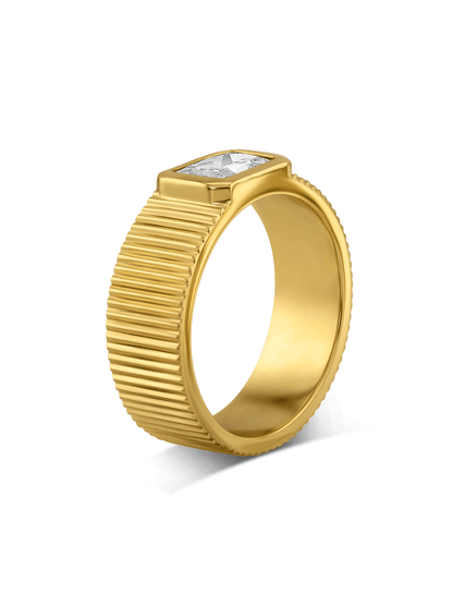 Ridged Baguette Crystal Stacking Ring In Gold