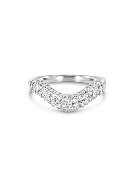 Domed Pavé Wave Stacking Ring In Silver