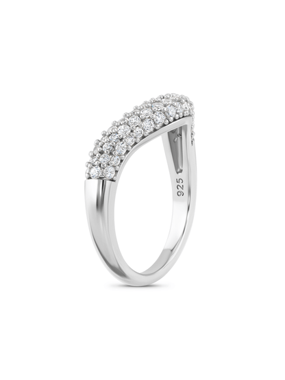 Domed Pavé Wave Stacking Ring In Silver