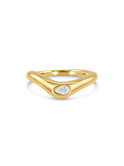 Crystal Pear Crystal Wave Ring In Gold