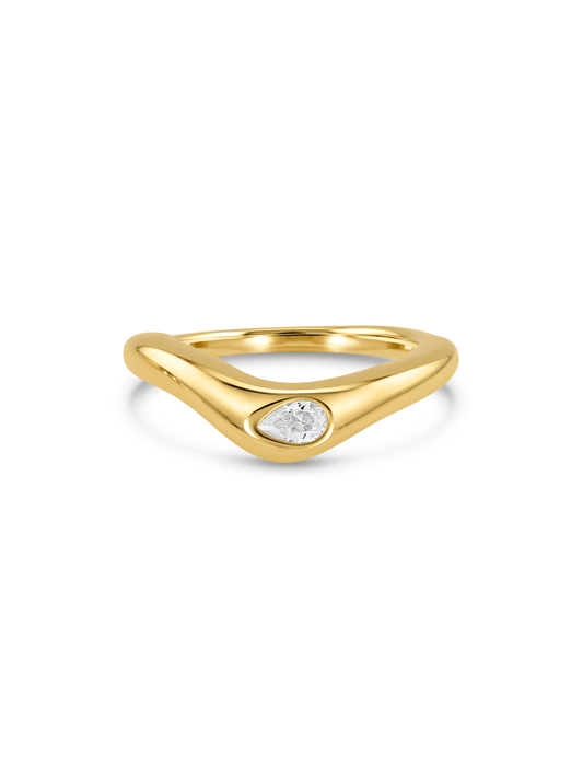 Crystal Pear Crystal Wave Ring In Gold
