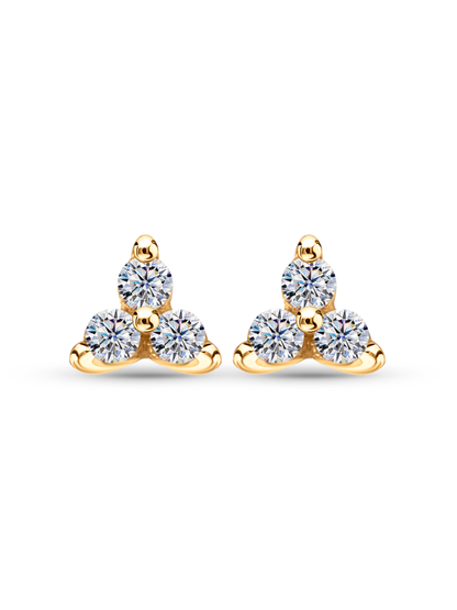Triple Crystal Studs in Gold