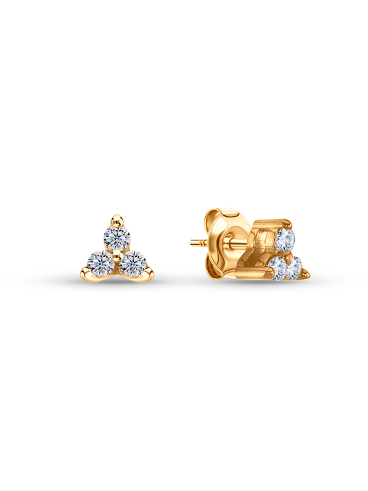 Triple Crystal Studs in Gold