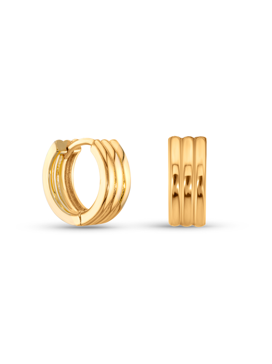 Triple Ridged Hoop in Gold