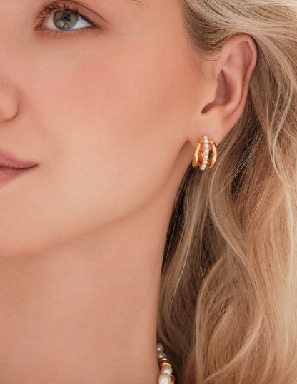 Pearl Inlay Hoops in Gold