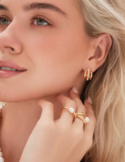 Pearl Inlay Hoops in Gold