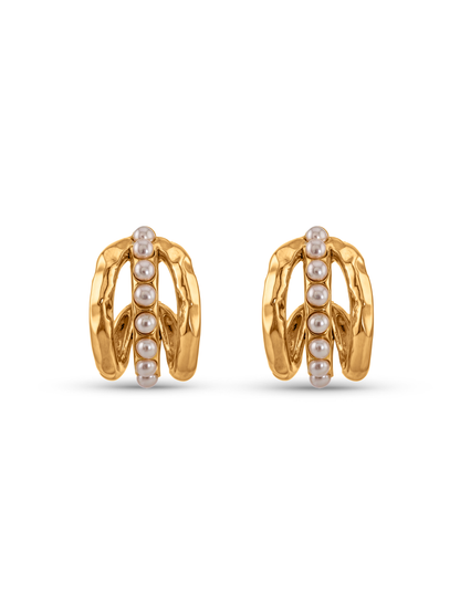 Pearl Inlay Hoops in Gold