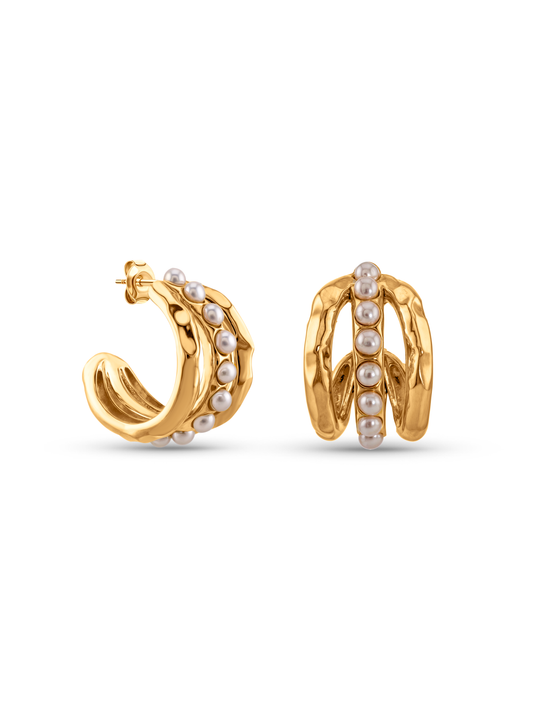 Pearl Inlay Hoops in Gold