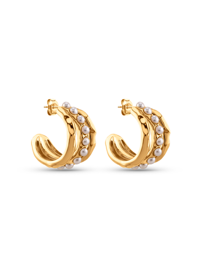 Pearl Inlay Hoops in Gold