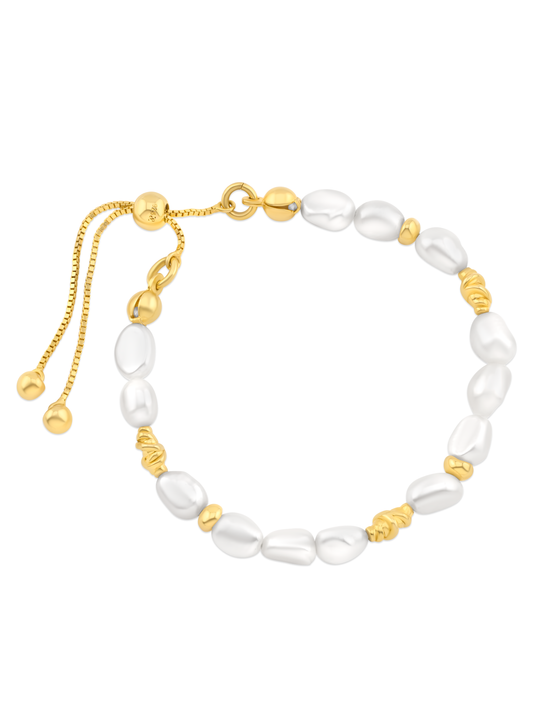 Beaded Pearl & Gold Adjustable Bracelet
