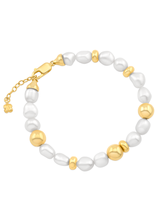 Beaded Pearl & Gold Bracelet