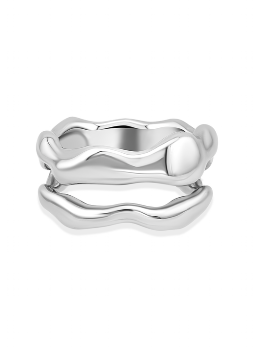 Molten Double Band Ring in Silver