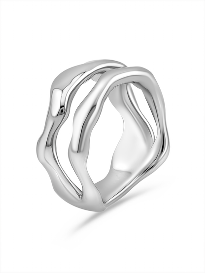 Molten Double Band Ring in Silver