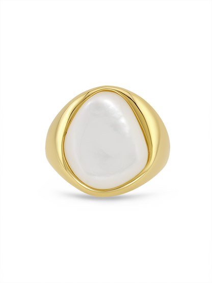 Irregular Mother-of-Pearl Signet Ring in Gold