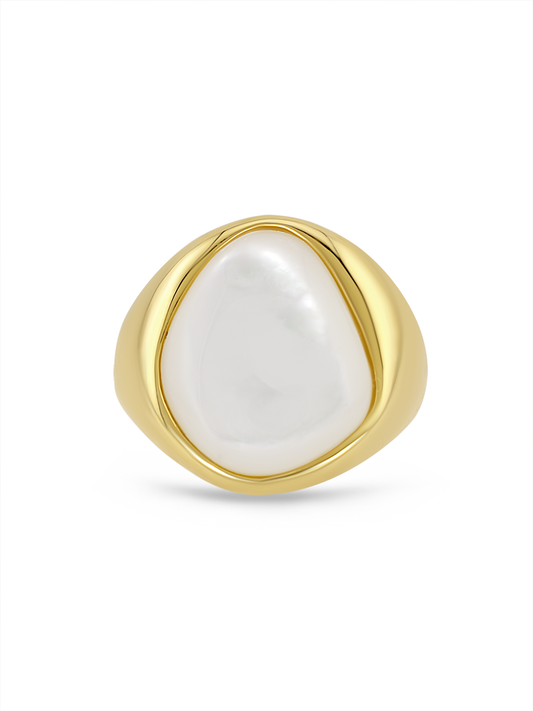 Irregular Mother-of-Pearl Signet Ring in Gold