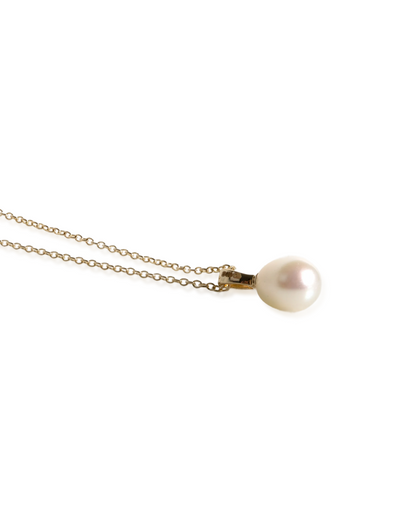Fine 14K Yellow Gold & Lab-Grown Diamond Freshwater Pearl Pendant Necklace