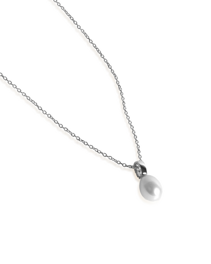 Fine 14K White Gold & Lab-Grown Diamond Freshwater Pearl Pendant Necklace