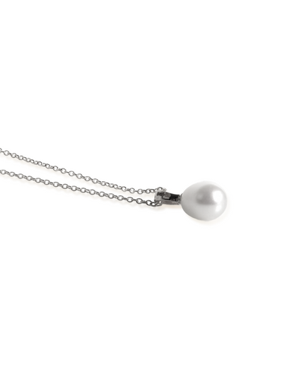 Fine 14K White Gold & Lab-Grown Diamond Freshwater Pearl Pendant Necklace
