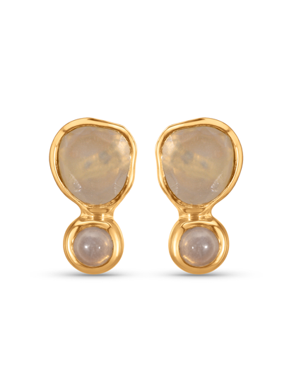 Pebble Moonstone Drop Studs in Gold