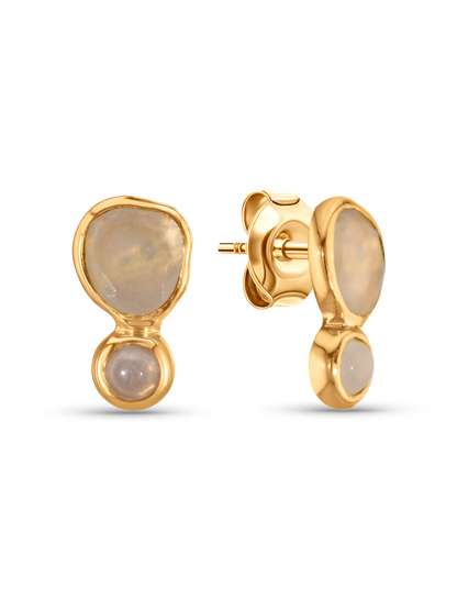 Pebble Moonstone Drop Studs in Gold