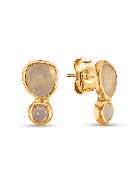Pebble Moonstone Drop Studs in Gold