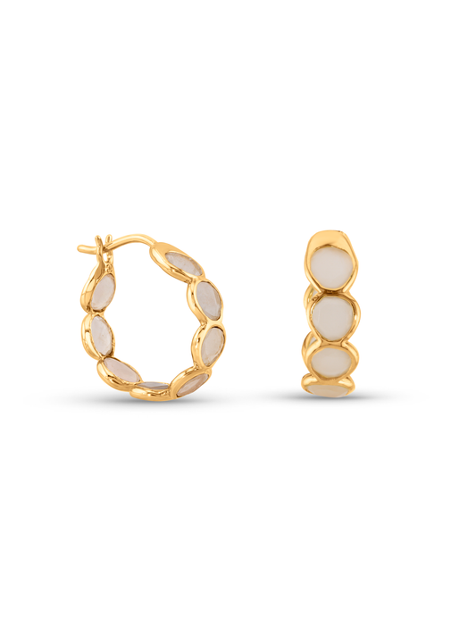 Pebble Moonstone Hoops in Gold