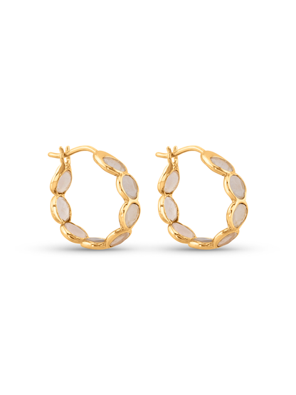 Pebble Moonstone Hoops in Gold