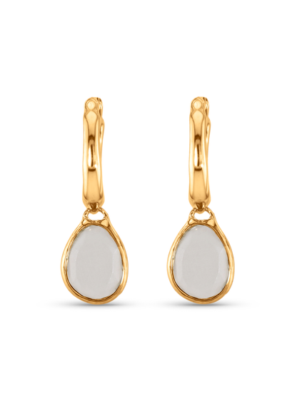 Pebble Moonstone Drop Hoops in Gold