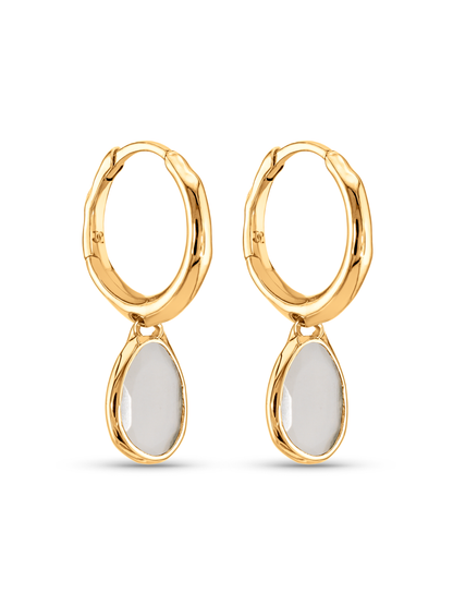 Pebble Moonstone Drop Hoops in Gold