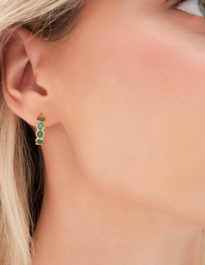 Pebble Green Agate Hoops in Gold