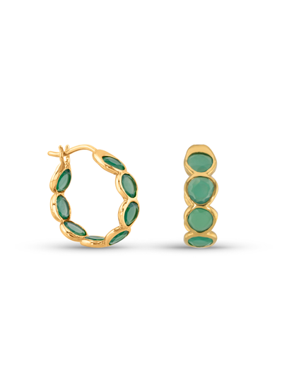 Pebble Green Agate Hoops in Gold