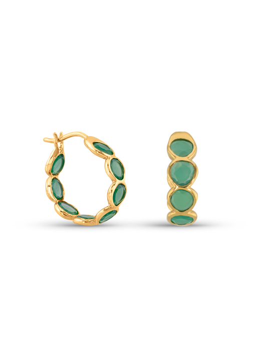 Pebble Green Agate Hoops in Gold