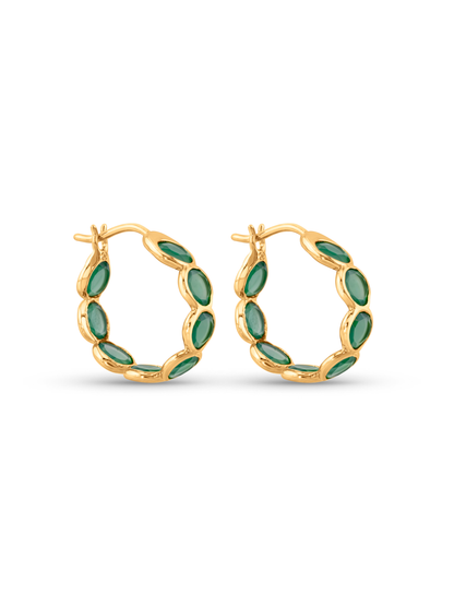 Pebble Green Agate Hoops in Gold