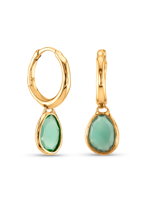 Pebble Agate Drop Hoops in Gold