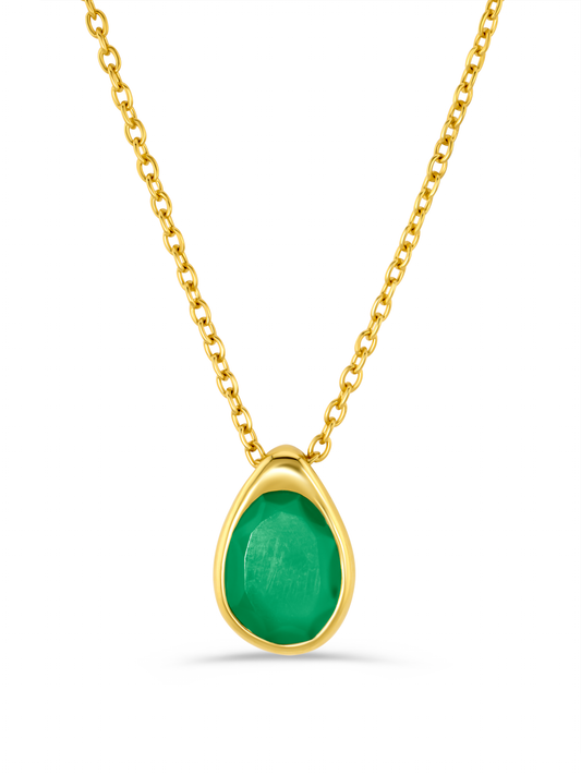Pebble Green Agate Pendant Necklace in Gold