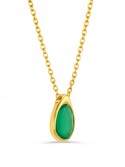 Pebble Green Agate Pendant Necklace in Gold