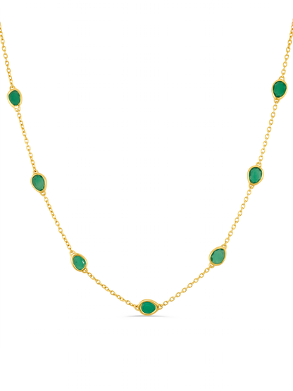 Pebble Agate Station Necklace in Gold