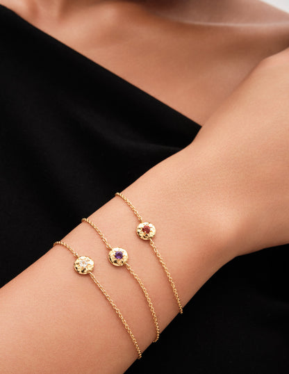 Pebble Amethyst February Birthstone Chain Bracelet in Gold
