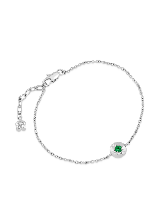 Pebble Green Agate May Birthstone Chain Bracelet in Silver