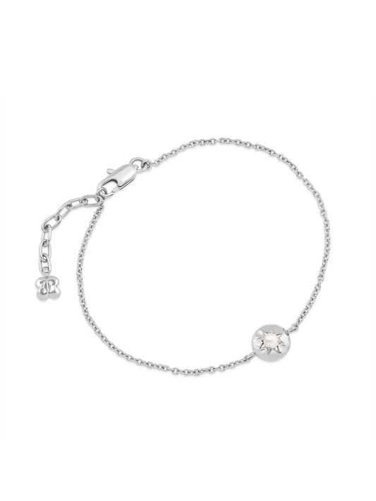 Pebble Mother-of-Pearl June Birthstone Chain Bracelet in Silver