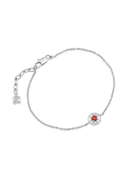 Pebble Red Agate January Birthstone Chain Bracelet in Silver